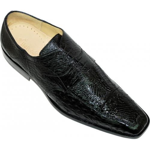 Belvedere "Tunisi" Black Genuine Crocodile/Ostrich Shoes